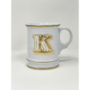 Williams Sonoma Monogram Letter Initial K Coffee Cup Mug White Gold